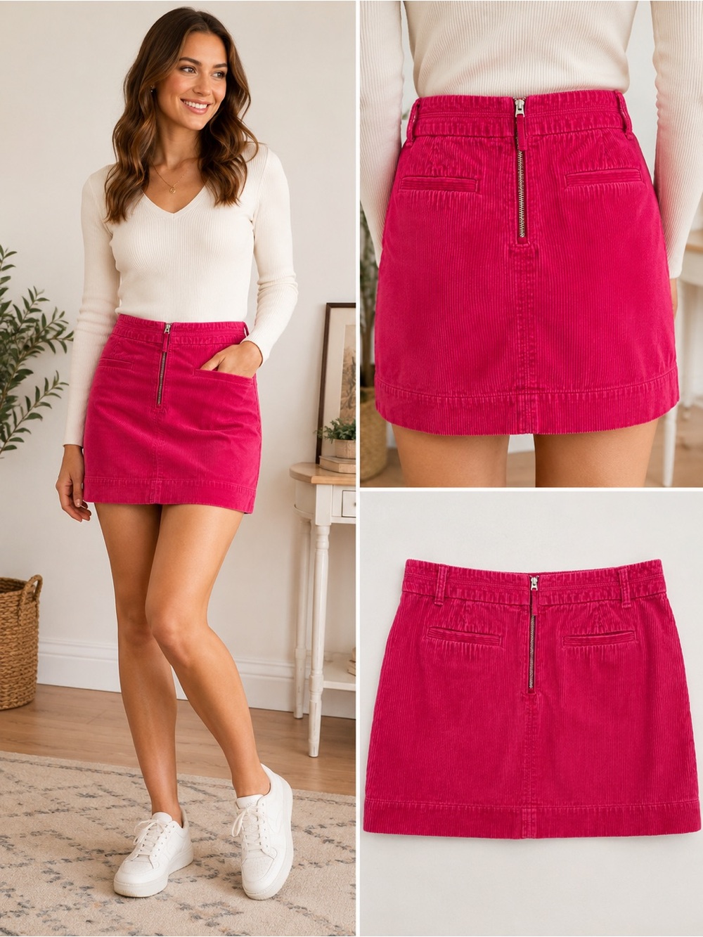 Ann Taylor LOFT Pink Corduroy Mini Skirt Size 10